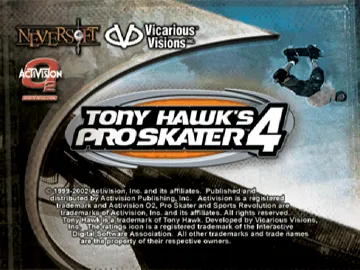 Tony Hawk Pro Skater 4 (US) screen shot title